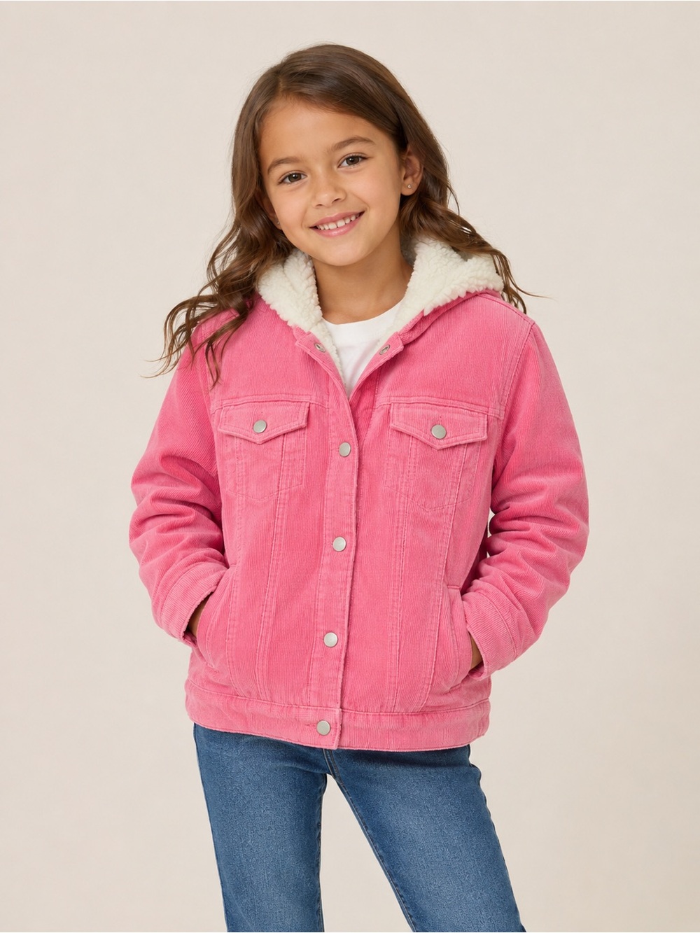 GAP Kids Pink Corduroy Sherpa Hooded Jacket | Cozy Fall Winter Coat